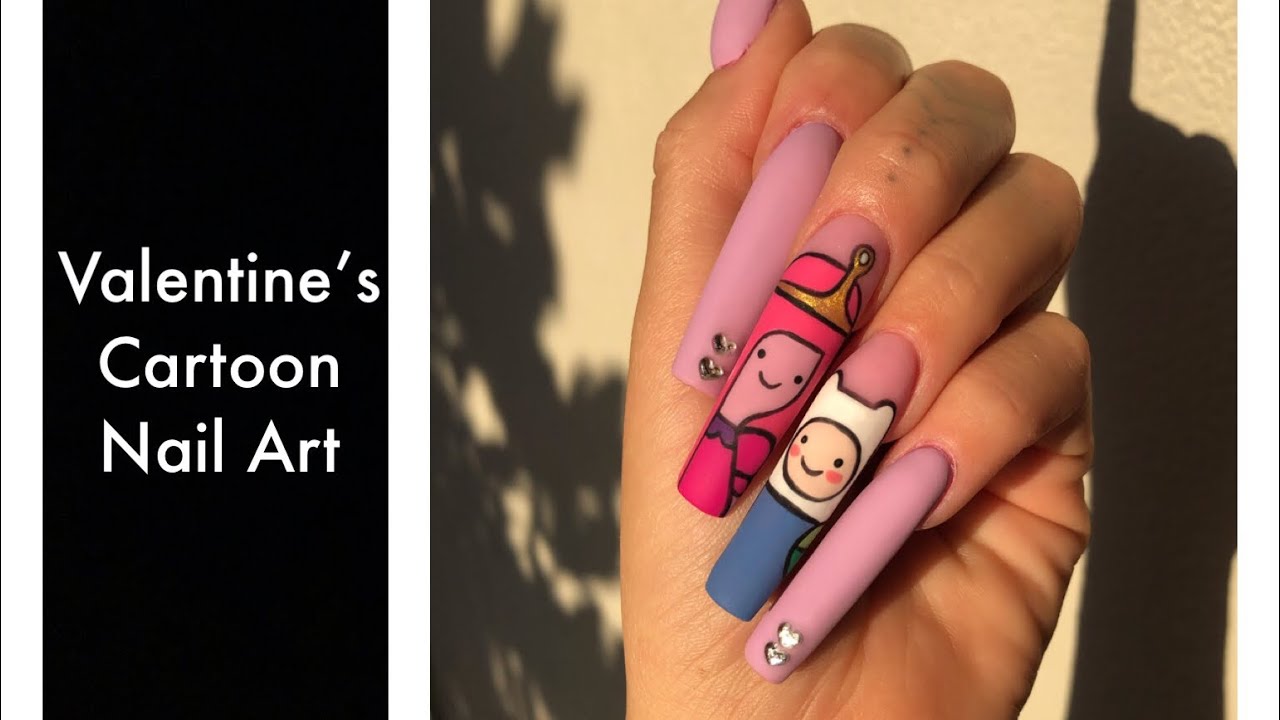 Adventure Time Valentine's Nails | Cartoon Nail Art Tutorial - YouTube