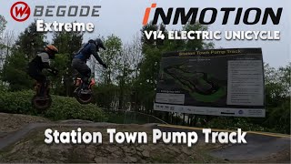 Inmotion V14 and Begode Extreme ! New Pump Track Station Town
