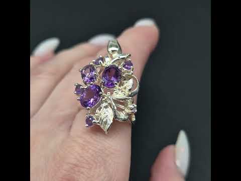 Срібна каблучка з природним великим аметрином в ограновуванні та іолітами, ручна робота, видео 1
