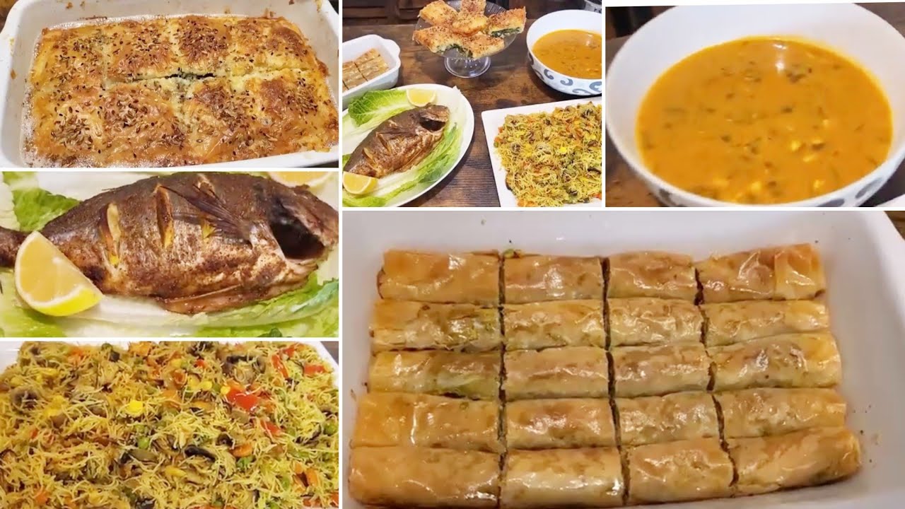 طاولة أو دبارة عشرون يوم رمضان⭐🌙 حوتة في الفرن مع بقلاوة تركية مع بوراك مع شعيرية بالخضار