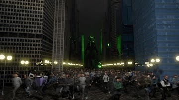 Godzilla attacks a city! Blender animation with Procedural Crowds