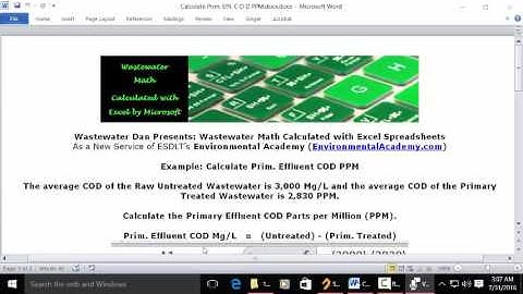 Calculate Primary  Effluent  C O D PPM
