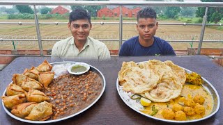 Chole Samosa Vs Paneer Ball Curry Bhatura Eating Challenge | Man Vs Food | Street Food Challenge