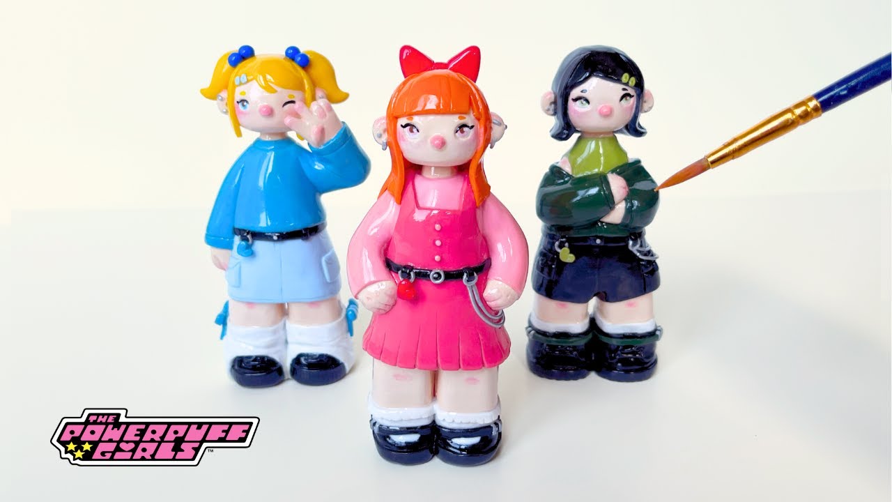 creating the powerpuff girls 💚🩷🩵 | polymer clay figures