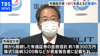 資産報告書を訂正 斉藤国交相１億円を超える記載漏れ