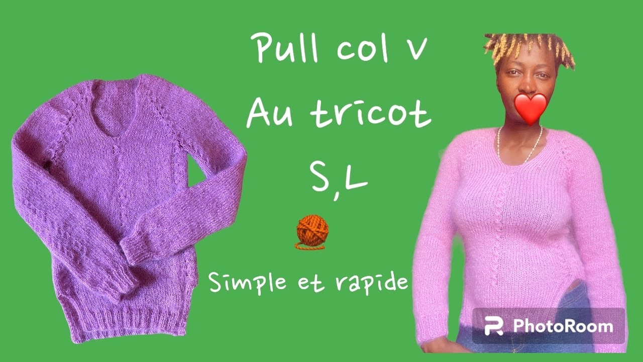 Pull femme col V au tricot tailles S à L - YouTube