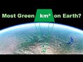 Most green square km on earth by major region