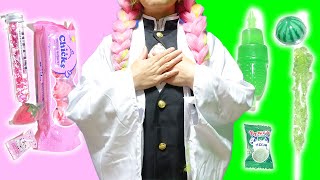 炭治郎と禰豆子にお願い!甘露寺蜜璃はピンクと緑を集めてハッピーになりたい!みこちゃん鬼滅の刃なりきりごっこ遊び ブラチャレ#057