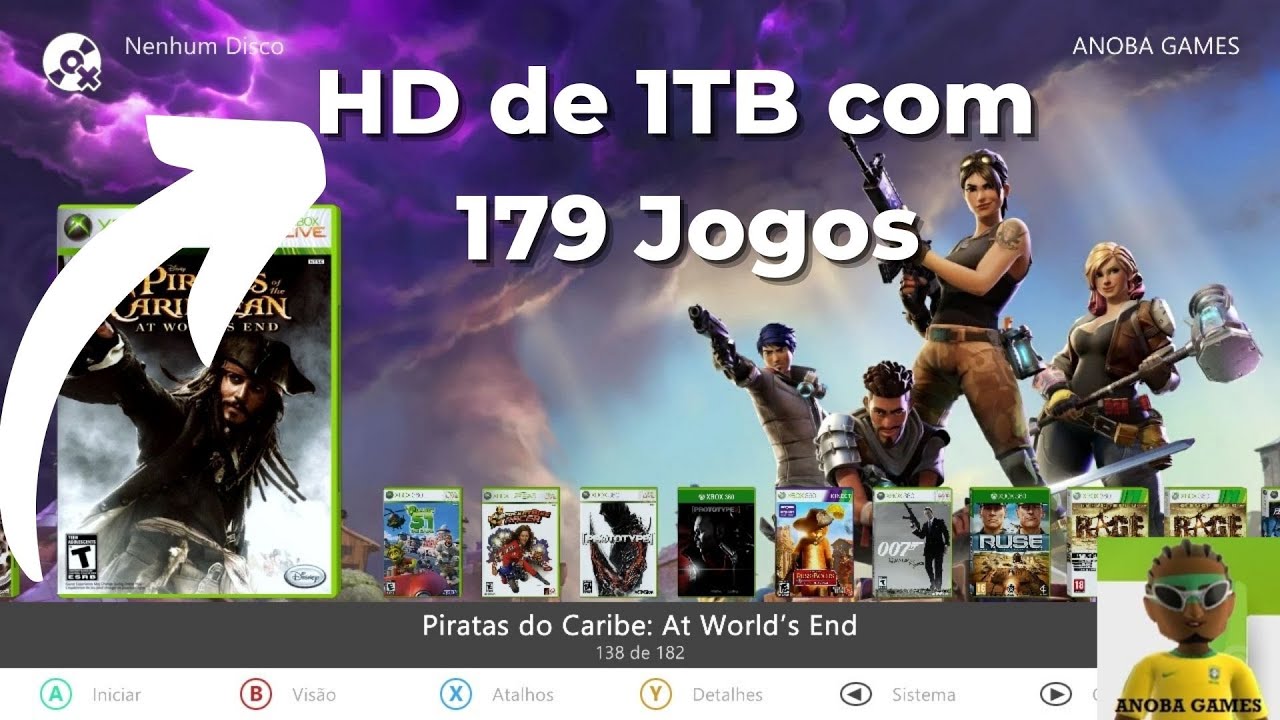 HD de 1TB Lotado com 179 Jogos para Xbox 360 RGH 