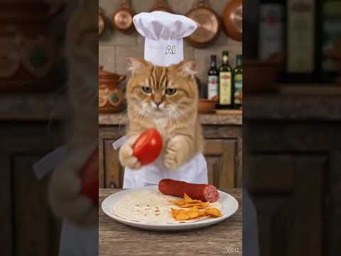Reality vs. AI: cat chef makes pizza! 🍕🐱 #funny