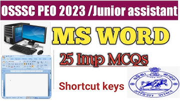 OSSSC PEO 2023 | Computer | MS WORD | Top 25 MCQs | Shortcut keys| Panchayat Executive Officer