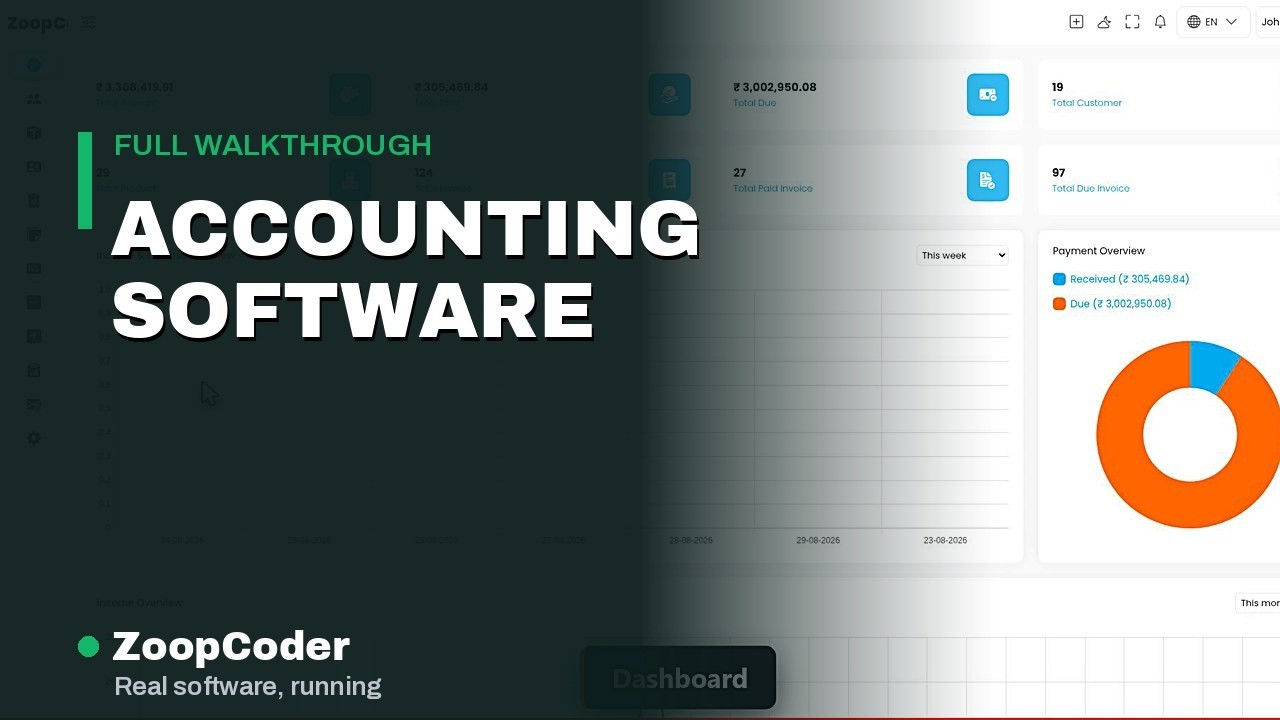Opening frame of the demo: Accounting Software - 12-screen admin panel tour