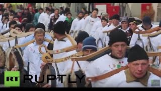 Switzerland: Farmers ring cow bells against austerity at protest in Bern