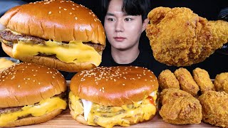 버거킹 불맛 더블 치즈버거 치킨 먹방ASMR MUKBANG FIRE DOUBLE CHEESEBURGERS & FRIED CHICKEN チキンチーズバーガー eating sounds