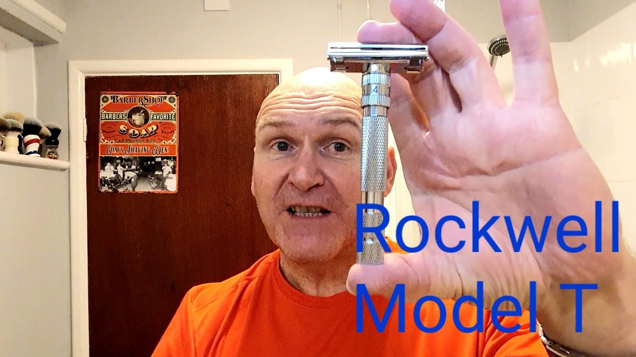 Rockwell Model T Safety Razor. Esteem Shaving Soap Macho. Big Jock Synthetic Brush.