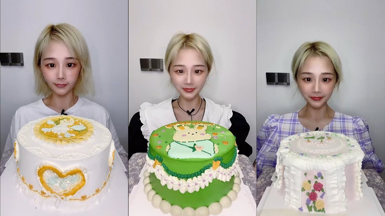 @爱奶油的倩倩#Cake Mukbang🎂Soft & Creamy Cream Cake Eating Show 🎂부드럽고 촉촉한 크림 케이크 먹방