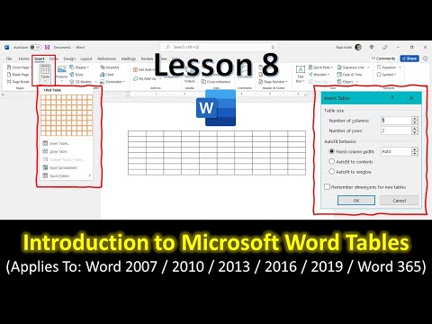 Introduction to Working With Tables in Microsoft Word Tutorial For Beginners - Lesson 8