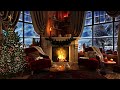 Christmas Cabin Ambience - Crackling Fireplace with Snowstorm | 3 Hours