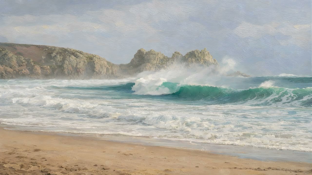 Atlantic Waves at Cornwall | Luxury 4K Coastal Oil Painting for Frame TV (2 Hours)