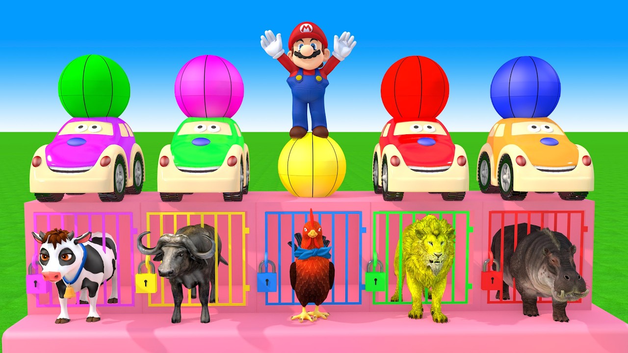 Long Slide Game With Elephant Gorilla Buffalo Hippopotamus Tiger - 3d Animal Game - Funny 3d Animals