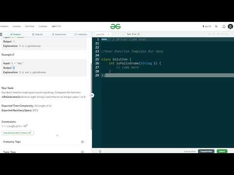 Palindrome String || DSA || JAVA || GeeksForGeeks