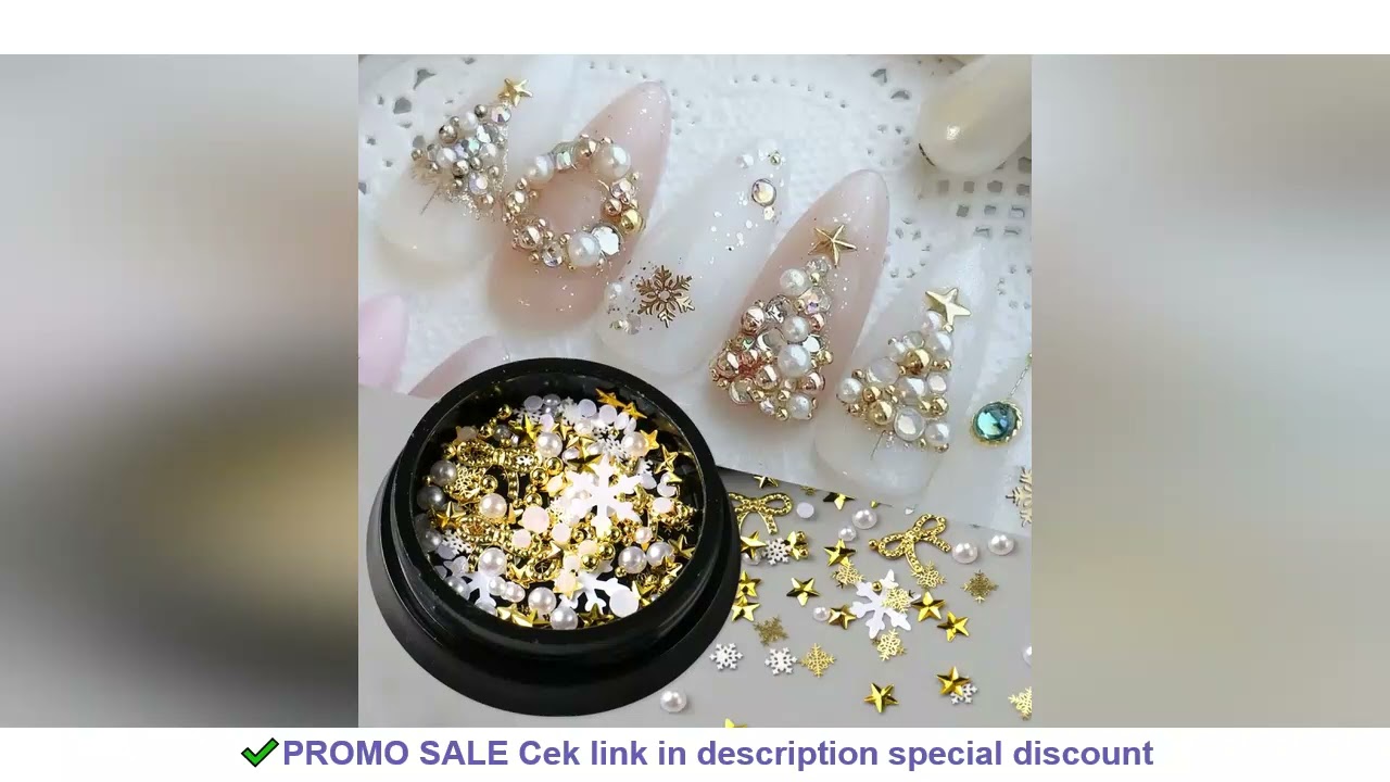 Gold Christmas Nail Charms Mixed Metal Star Bow Snowflake Decor Elegant Pearl Nail Art Beads Xmas Tr