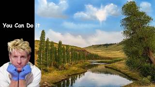 How to paint a Acrylic river valley scene #609