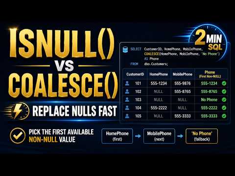 ISNULL() vs COALESCE() in SQL Server | Replace NULLs in 2 Minutes