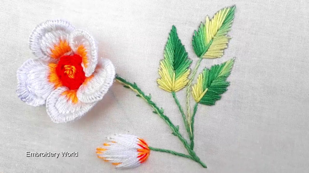 Hand embroidery leaf tutorial for beginner tutorial stump work - YouTube