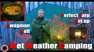 No Tent  Solo Camp with a Tarp and Chair, Lantern Heater & Swagman Roll in the Rain