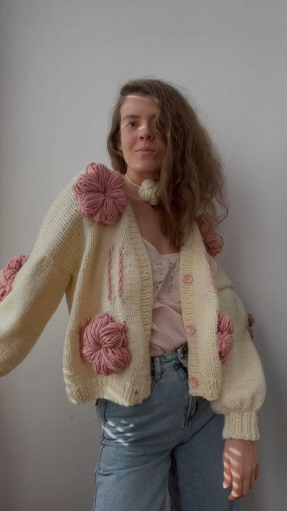 Кардиган вязаный кардиган с цветами объемные цветы #knitting #pinterest ...