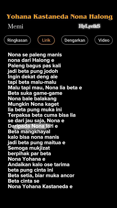 Lagu Yohana Kastaneda Nona Halong #laguenak  #liriklagu #viraltiktok
