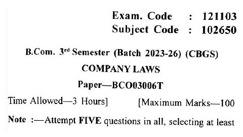 Gndu BCom 3rd Semester Company Laws Question Paper | Company Laws Question Paper 2024