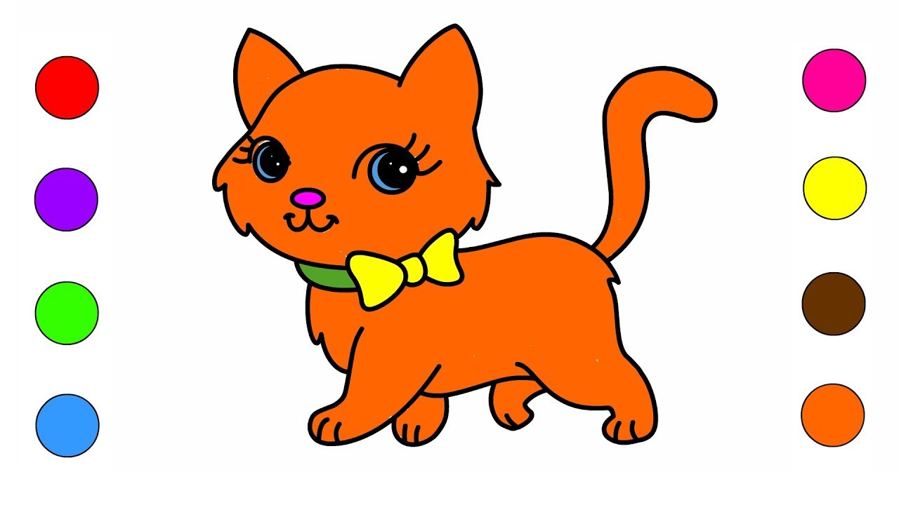 cute cat drawing & coloring page for kids || how to draw cute cat - YouTube