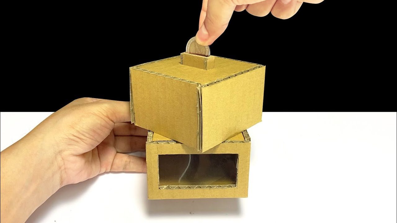 Piggy Bank Rotating Box From Cardboard [137] | ออมสินหมุนกล่องให้เหรียญ ...