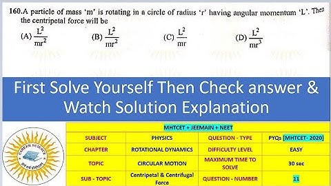 MHTCET | A particle of mass m is rotating in a circle of radius r having angular momentum L. The cen