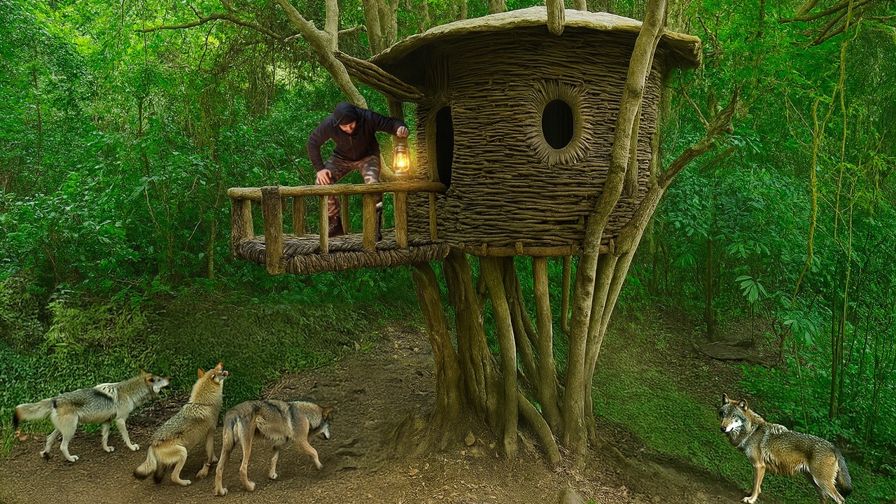 I Spent 7 Days Building a House Made of Vines on a Large Tree to Survive in the Rainforest