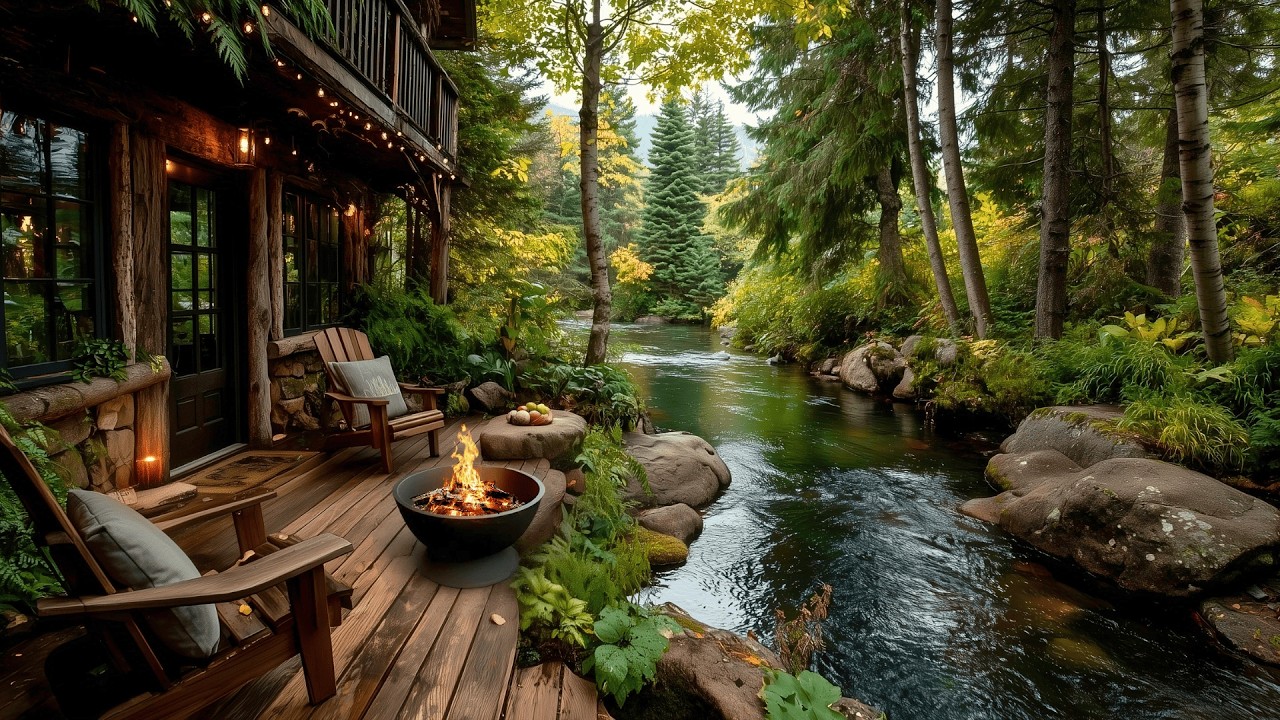 This Spring River Porch Scene Campfire & Birds Songs Quietly Calms Your Mind