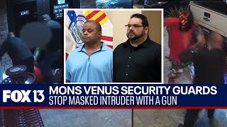 Full press conference: Strip club guards stop armed intruder in devil mask