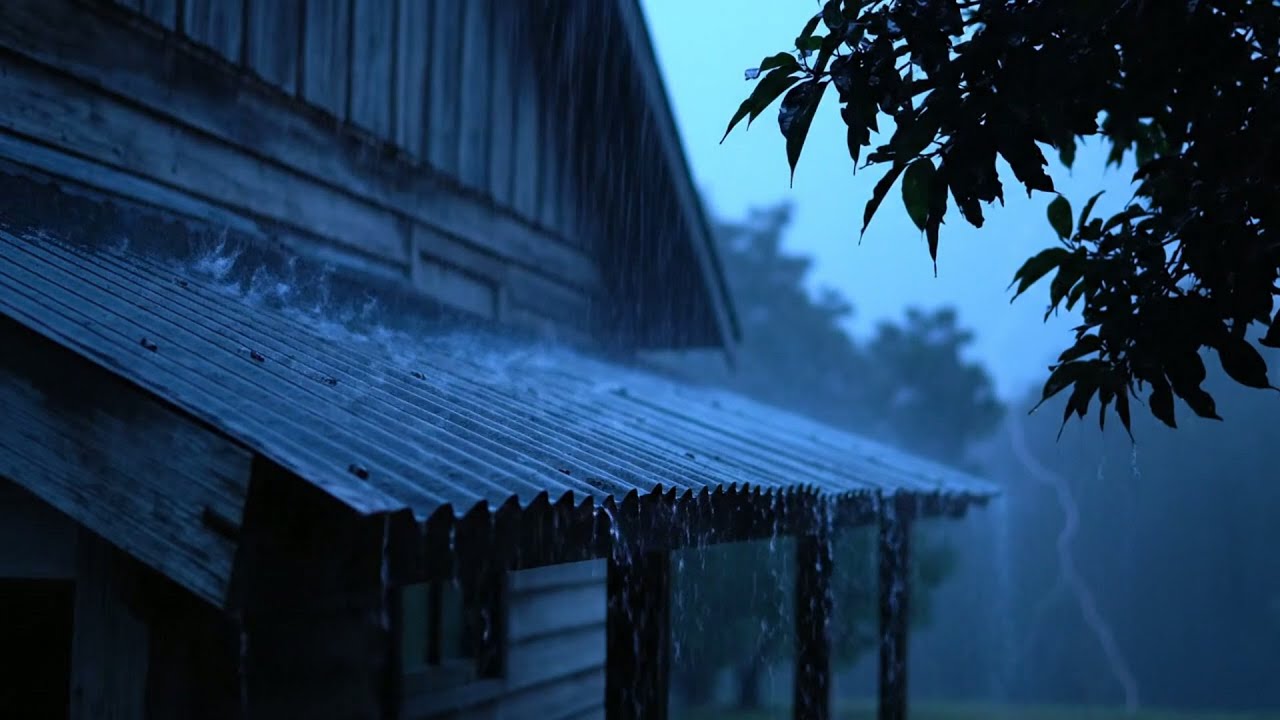 Durma Instantaneamente no Telhado de Tenda de Palmeira com Chuva Pesada Densa e Trovão Incrível...