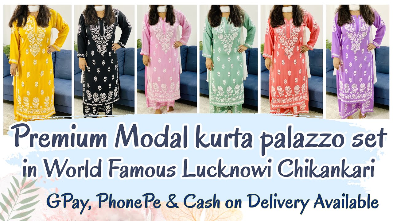 indiankala4u Lucknowi Chikankari Hand embroidered Kurti Sharara/Garara  Palazzo set Modal Cotton : Amazon.in: Fashion