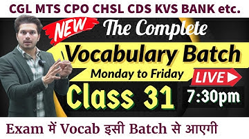 Class 31 The Complete Vocabulary Batch on YouTube by Jaideep Sir|CGL CPO CHSL MTS CDS..for all exams