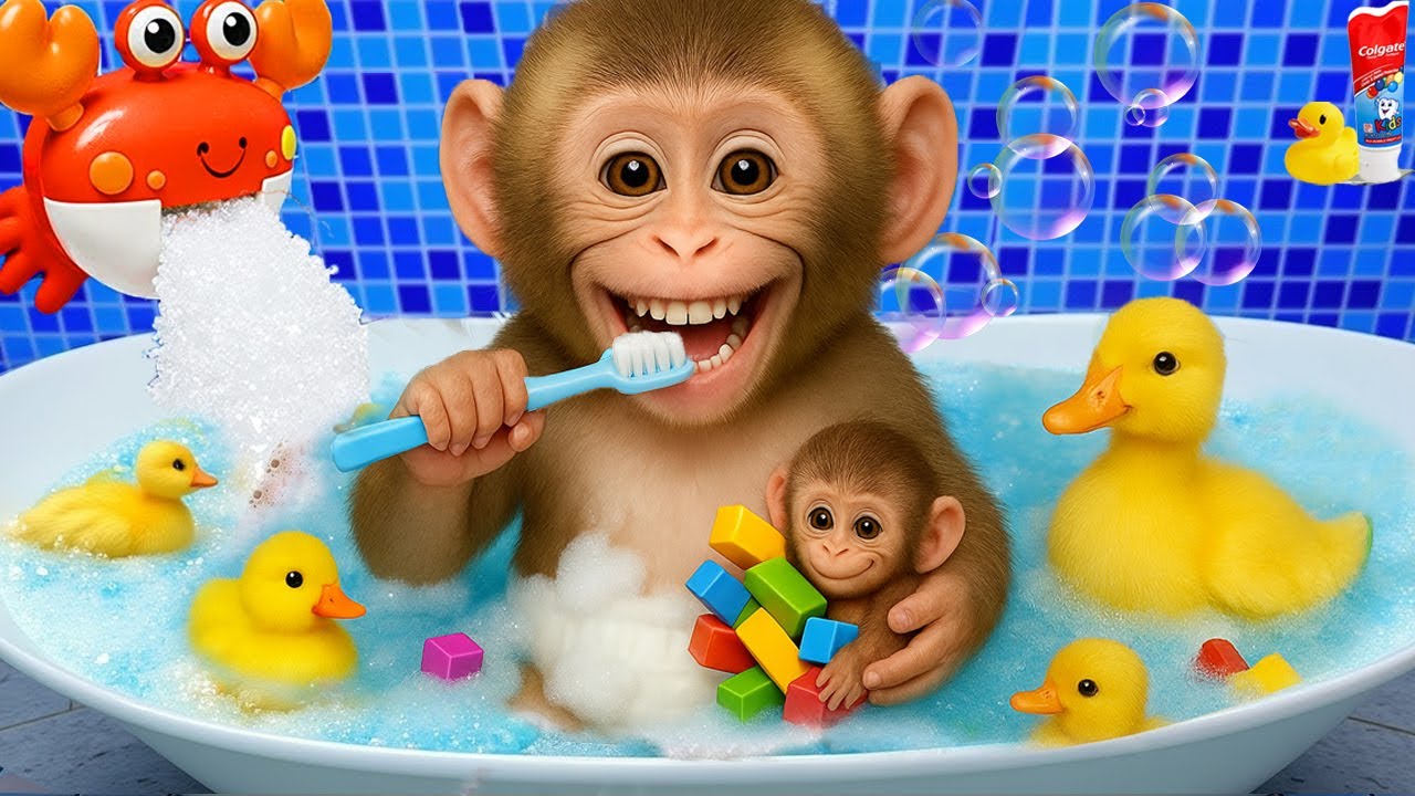 Bebé Mono DuDu cuida al bebé pato y prepara jugo de arcoíris - MONKEY DUDU