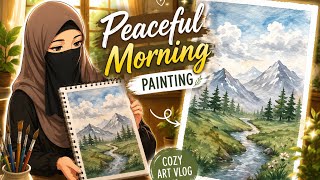 Cozy Art Studio Vlog ☕ Painting a Calm Landscape | Relaxing ASMR & Art Routine #acrylicpainting