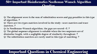 MCQ Questions Bioinformatics Needleman Wunsch Algorithm with Answers
