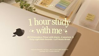 1 HOUR WORK / STUDY WITH ME  Cozy Late Night, Rain Sounds  | Pomodoro 25/5 Alarm + Timer