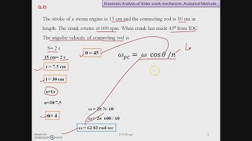 Velocity & Acceleration Analysis of Slider crank mechanism: analytical methods:Lecture 2 (Numerical)