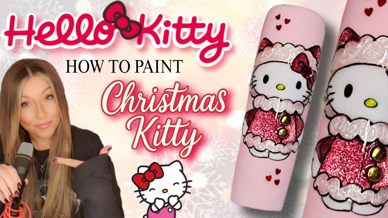 😻 Christmas Hello Kitty | Step By Step Nail Art Tutorial | Red