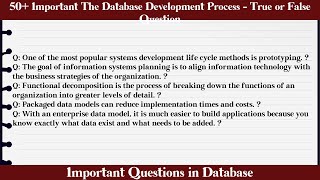 MCQ Questions The Database Development Process - True or False with Answers