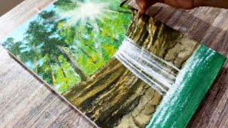 Waterfall painting  | Acrylic painting for beginners step by step